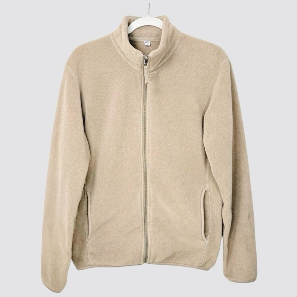 Uniqlo Sherpa Fleece Jacket Beige Full Zip 2010s Gorpcore Granola Grandpa Sleaze
